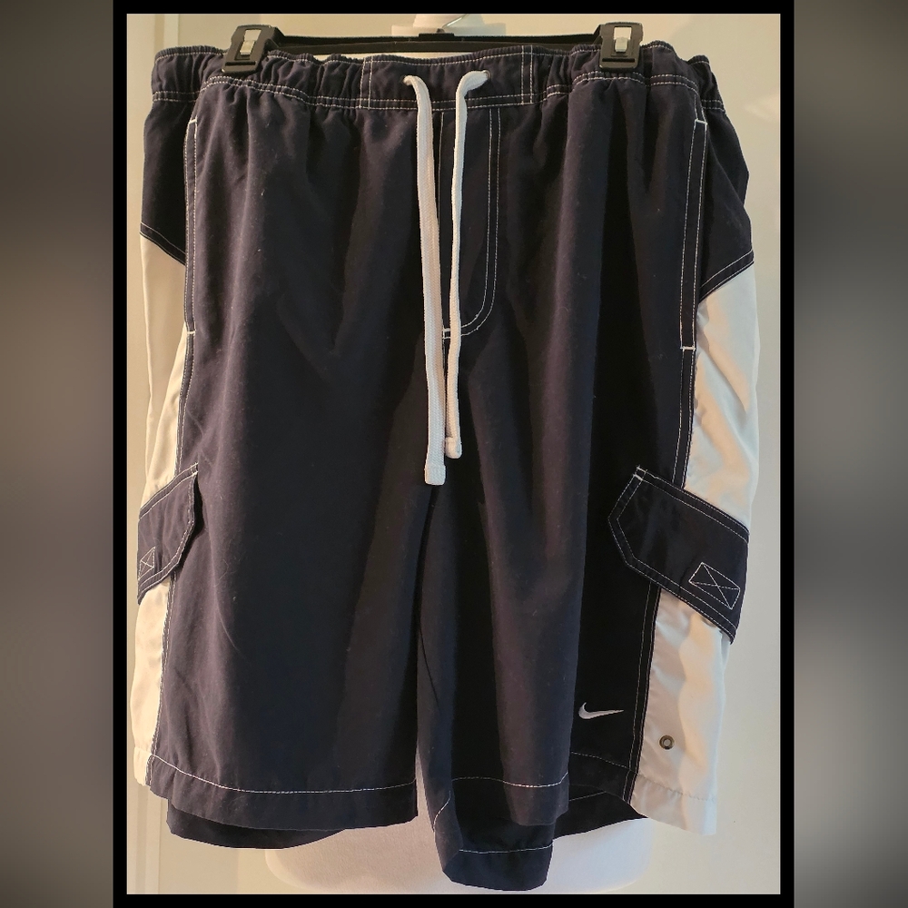 Nike Swim Trunks, XL, Navy With White Pockets & Drawstring